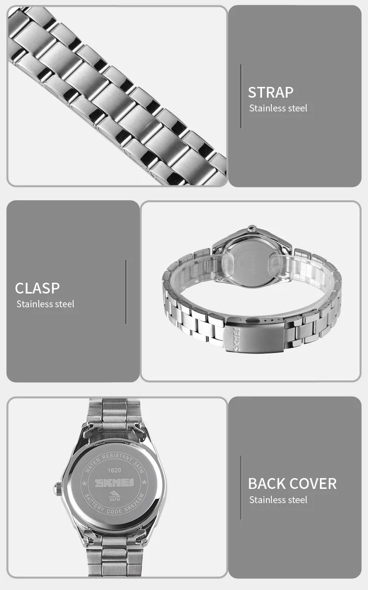 SKMEI 1620 Simple Quartz Girl Wristwatches Stainless Steel Lady Hour Ladies Luxury Watch for Women Waterproof 1390 Reloj Mujer