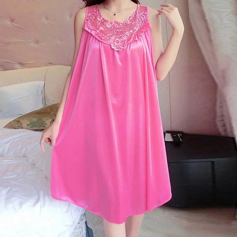 Women Nightgowns Satin Lace Sleepwear Nightwear Sexy Pyjama Women Home Clothing Sleepwear Female Free Size Lingerie Gown Robe