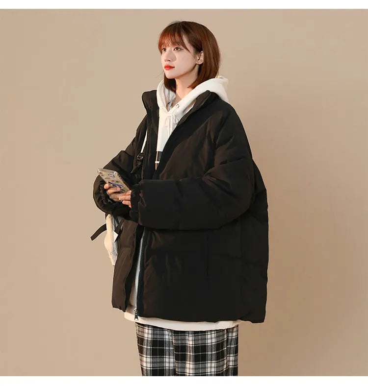 Streetwear Oversize Stand Collar Warm Women's Winter Jacket Solid Color Parka Fashion Casual Winter Coats For Woman