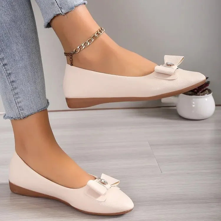 Women Casual Flats Shoes  New Bow Elegant Walking Shoes Spring Designer Brand Retro Dress Soft Sole Shoes Zapatillas Mujer