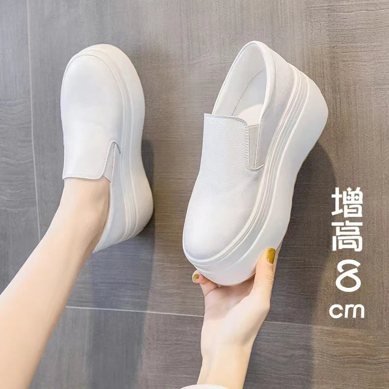 Autumn Loafer 8CM Platform Shoes Flats White Slip on Casual Shoes Slipony Women Sneakers Shoes Breathable Comfy Summer Sneakers