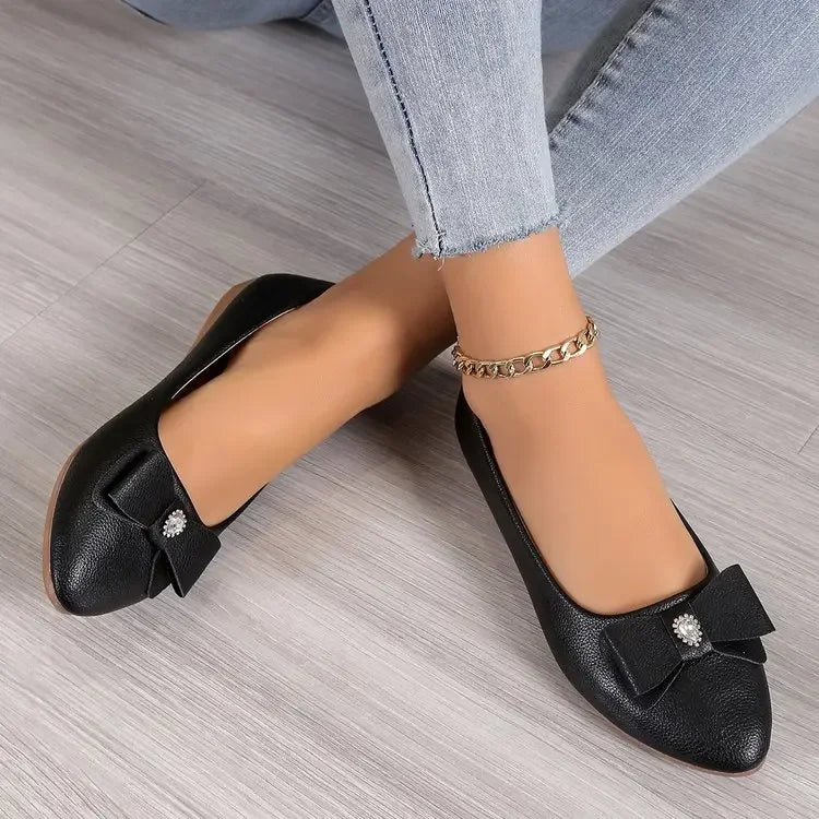 Women Casual Flats Shoes  New Bow Elegant Walking Shoes Spring Designer Brand Retro Dress Soft Sole Shoes Zapatillas Mujer