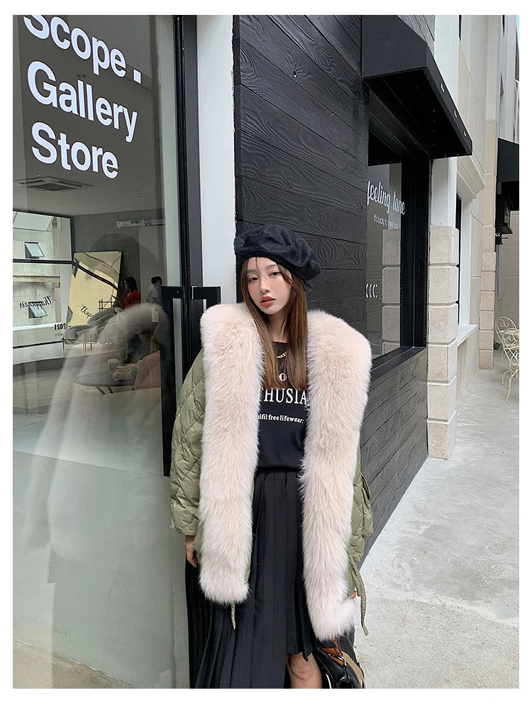 2024 Luxury Fur Collar Long Coats 2024 Women Winter Soft Warm Loose Jacket Puffer Parka Female Windproof Snow Outwear Coats