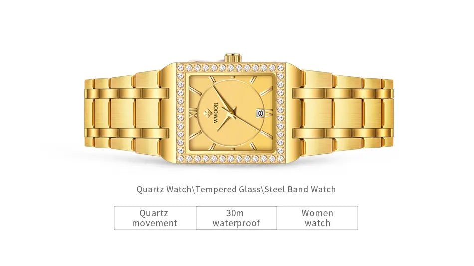 WWOOR Reloj New Fashion Ladies Diamond Watch Top Brand Luxury Square Wrist Watch Simple Women Dress Small Watch Relogio Feminino