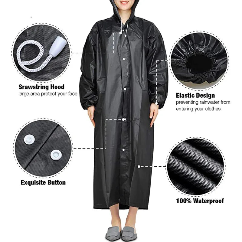 EVA Long Raincoat Unisex Male Women Rain Coats Poncho Suit Jacket Tourist Bike Ladies Running Hooded Hiking Rainwears Waterproof