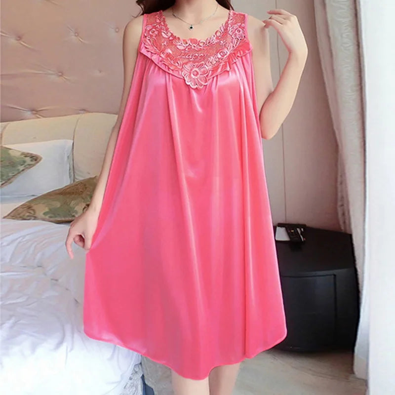 Women Nightgowns Satin Lace Sleepwear Nightwear Sexy Pyjama Women Home Clothing Sleepwear Female Free Size Lingerie Gown Robe