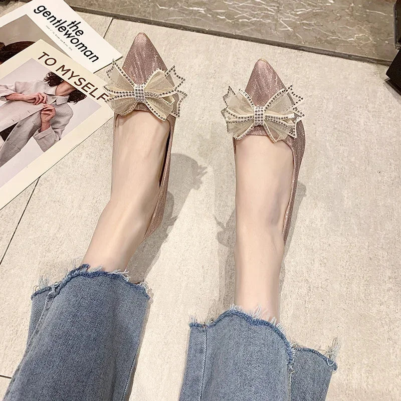 Women's Pumps Cinderella Shoe Rhinestone High Heels Women Pointed Toe Bow-knot Shoe Crystal Party Wedding Shoes Zapatillas Mujer