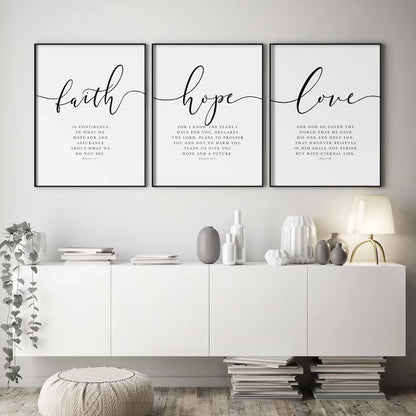 3pcs Faith, Hope, Love Bible Verse Wall Art Christian Scripture Prints for Home Decor, Hebrews 11 Inspirational Quotes