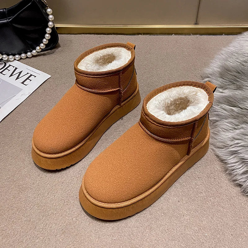 Winter Women Short Plush Warm Snow Boots Casual Shoes  New Suede Fur Chelsea Ankle Boots Flats Platform Ladies Shoes Botas