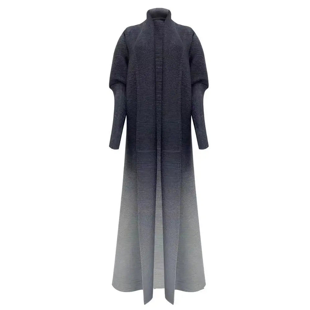 ALSEY Miyake Pleated Vintage Printed Turn-down Collar Long Sleeve Long Jacket Women Spring Summer Dubai Style Plus Size Coat