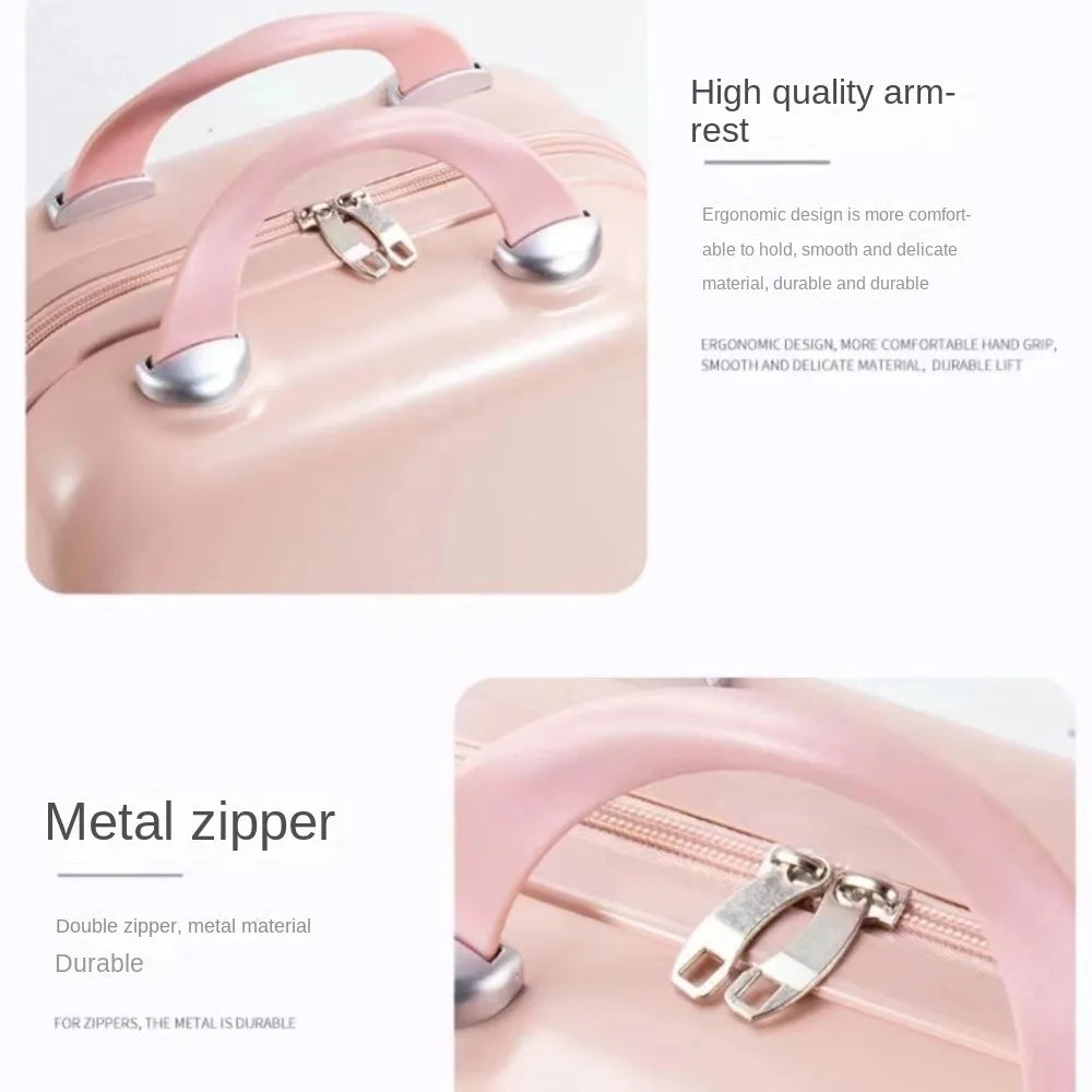 Portable Mini Handheld Luggage Storage Boxes Zipper Boarding Case ABS Waterproof Travel Suitcases Makeup Suitcase Women 14 Inch