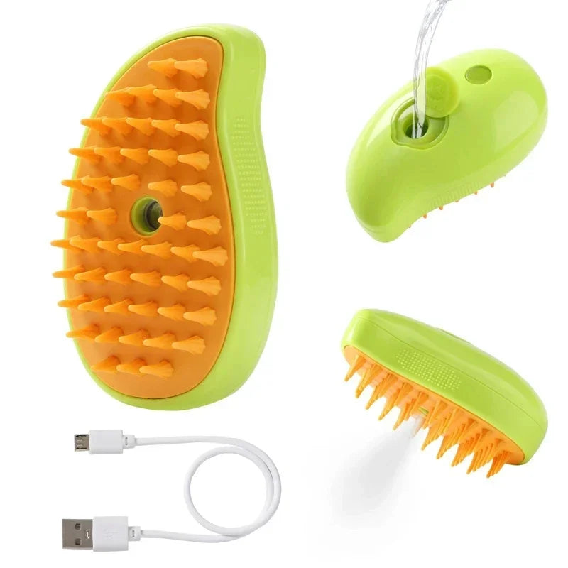 Green Mango Steam Pet Brush 3-in-1 Grooming Comb for Dogs & Cats – Spray Massage Brush for Tangled & Loose Hair Removal (1–2pcs)