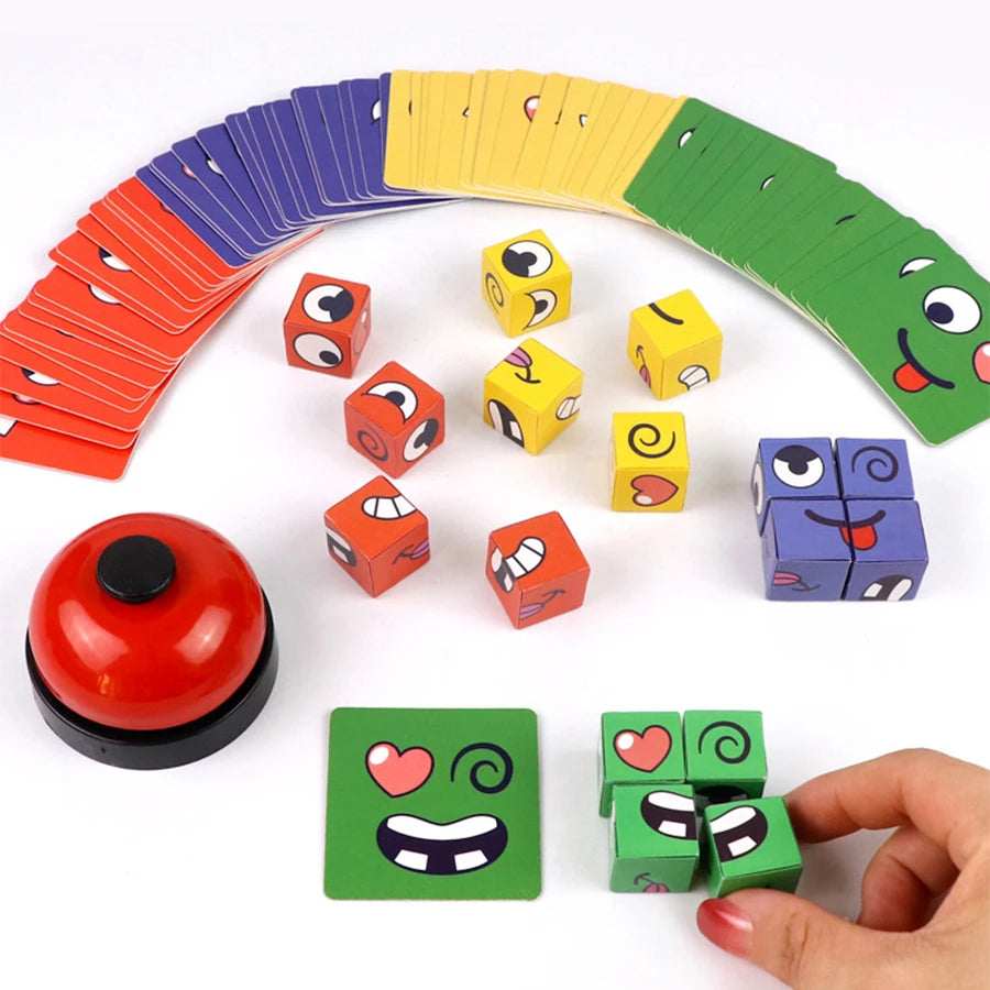 Kids Face Expression Puzzle Blocks – Montessori Cube Table Game Toy for Early Education & Gifts