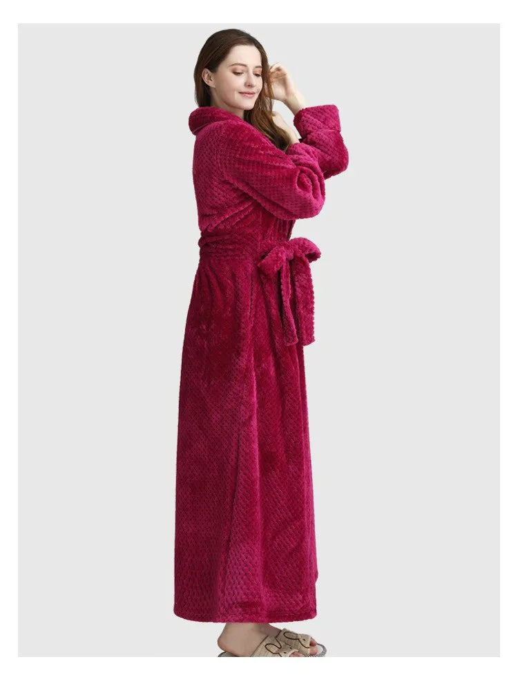 Autumn Winter Ladies Nightgown Warm Coral Velvet Long Style European American Women's Flannel Bathrobe Plus-down Thickening