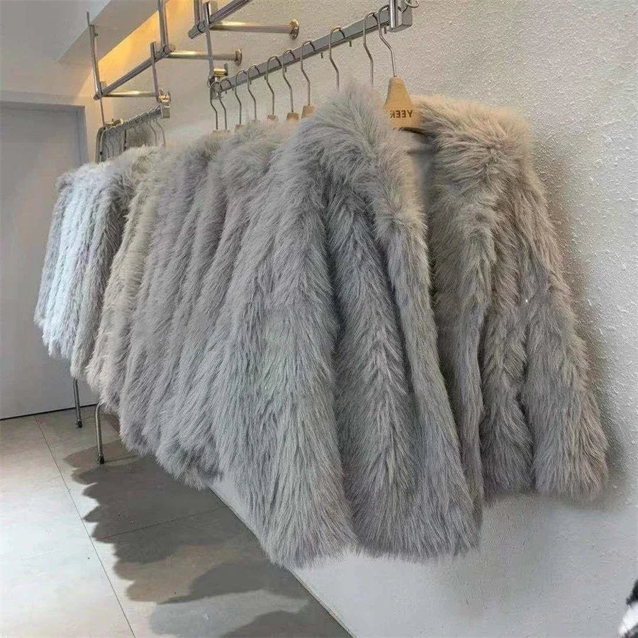 Trendy Hooded Faux Fox Fur Coats super Warm Winter Furry Jacket Women Streetwear Plush Clothing Loose Casual Whiter Chaquetas