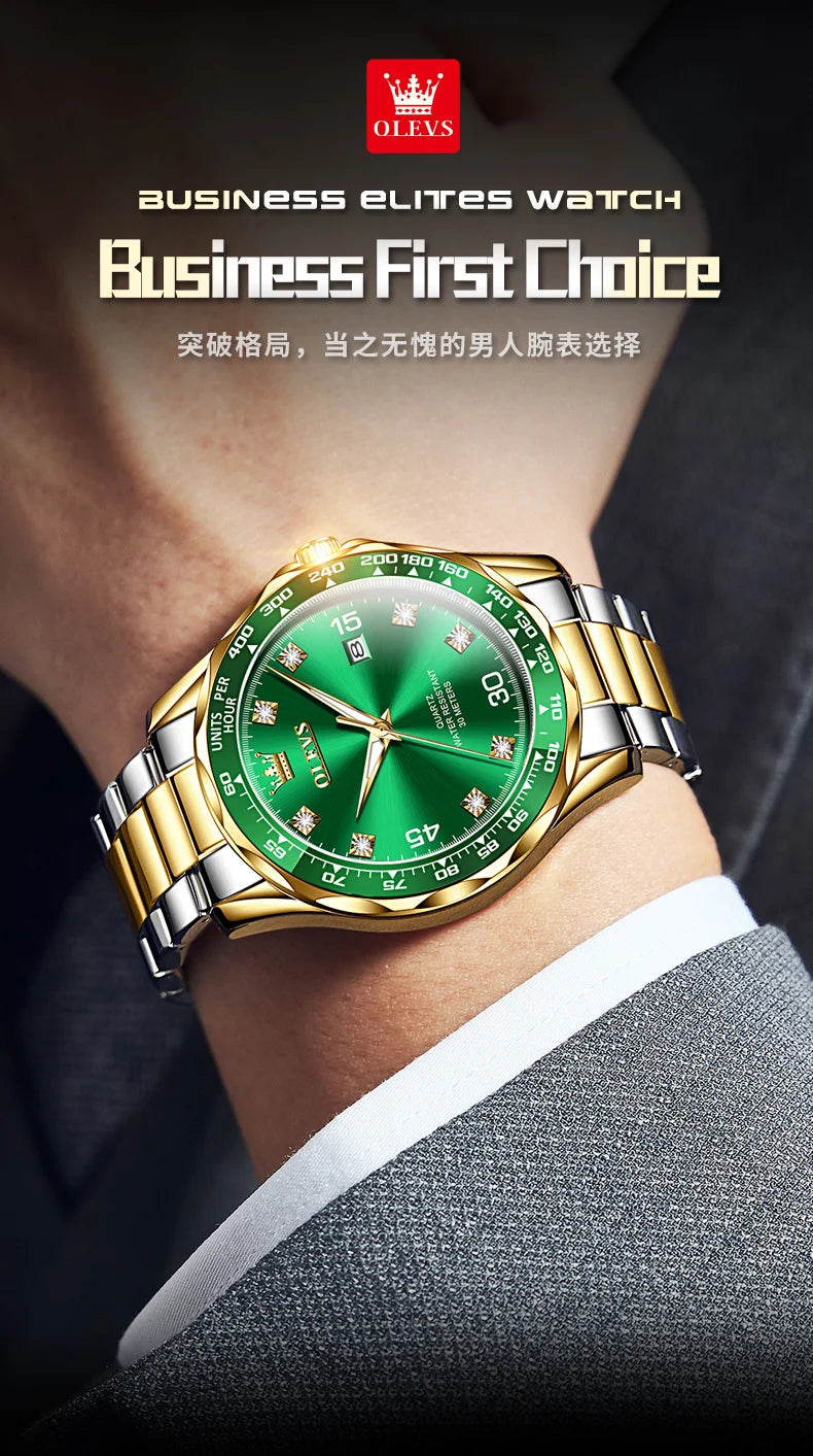 OLEVS Original Men's Quartz Watch Luxury Fashion Green Water Ghost Waterproof Men's Watch Top Class Business Sports Men's Watch