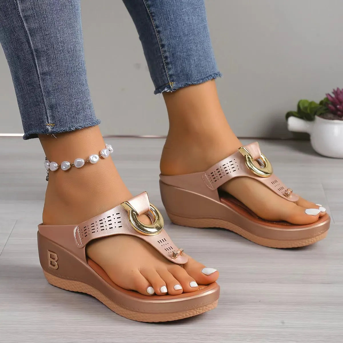 2024 Summer Women's Sandals Rome Wedges Slippers Causal Platform Beach Shoes Plus Size 42 Flip Flops Comfortable Ladies Slides