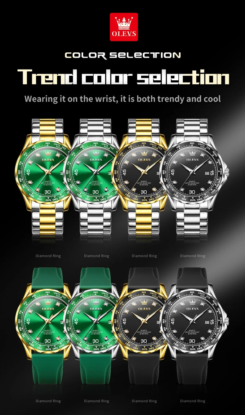 OLEVS Original Men's Quartz Watch Luxury Fashion Green Water Ghost Waterproof Men's Watch Top Class Business Sports Men's Watch