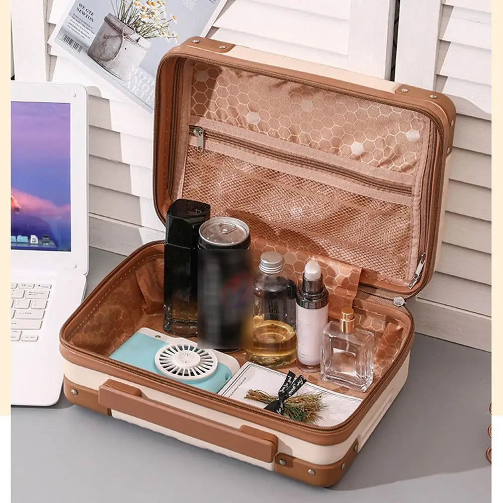 Portable Mini Travel Suitcase Cosmetic Box Large Capacity Hand Luggage Organizer Makeup Case Gift Bag Small Boarding Case 14inch