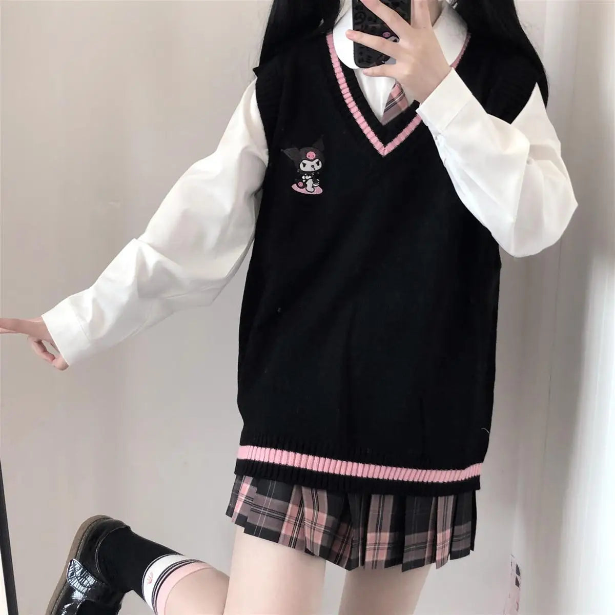 2024 School Kawaii Sweater Vest Cartoon Waistcoat Sweet Cute Preppy Style Women Pullover V-neck Embroidery Japanese Lolita Tops