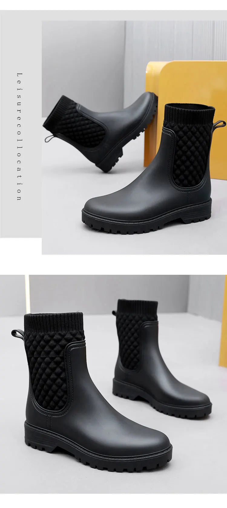 Rainboots Women New Plaid Casual Women's Boots Fashion Mid-Calf Rain Boots Water Shoes Women's Slip-On Mid-tube Adult Rainboots