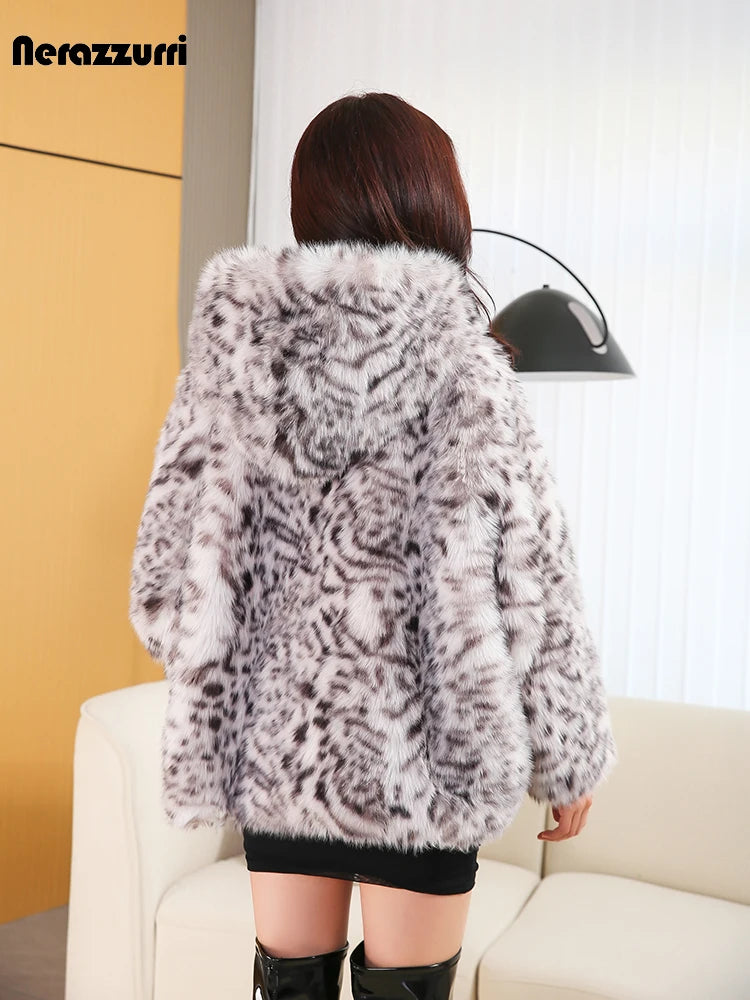 Nerazzurri Autumn Winter Loose Stylish Luxury Colorful Hairy Thick Warm Soft Faux Fur Coat Women with Hood Fluffy Jacket 2023