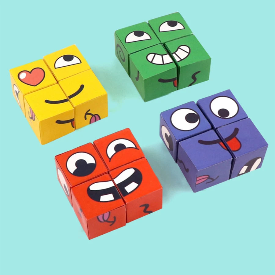 Toy Kids Face Expression Puzzle Blocks – Montessori Cube Table Game Toy for Early Education & Gifts