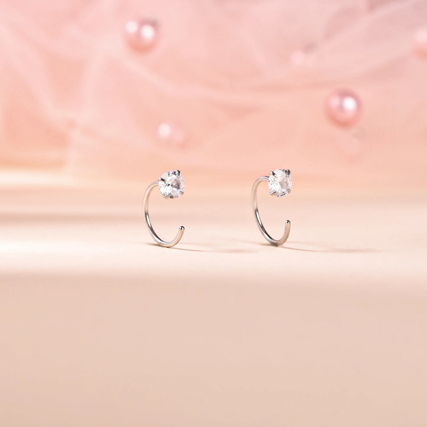 AOEDEJ 20G 2PCS 999 Sliver Open Earrings Jewelry Girl Cute Cat Heart Hoop Earring Crystal Opening Huggies Piercings Circle Ring