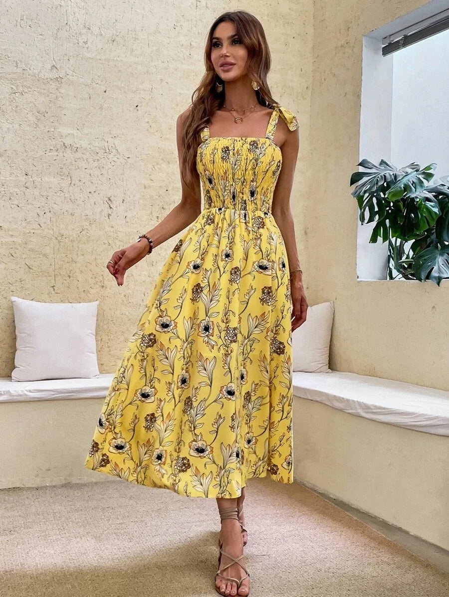 Floral Long Dress Women Fashion Backless Sleeveless Bandage Beach Sundress Casual Green Summer Ladies New In Dresses 2023