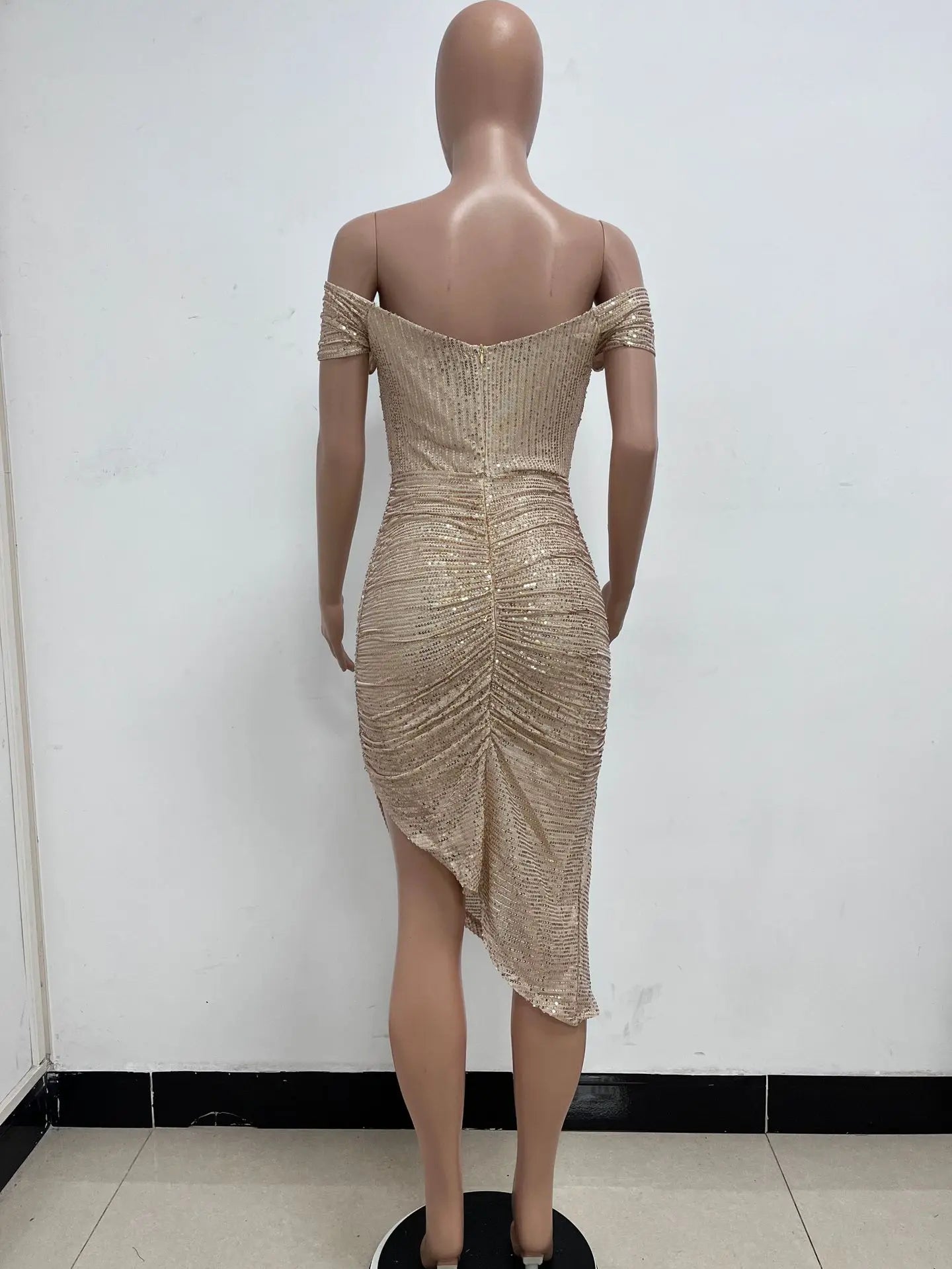 Plus Size Women Sexy Off Shoulder Sequin Bodycon Knee Length Dress Evening Summer 2024 Fashion Party Club Prom Dresses Xiny618