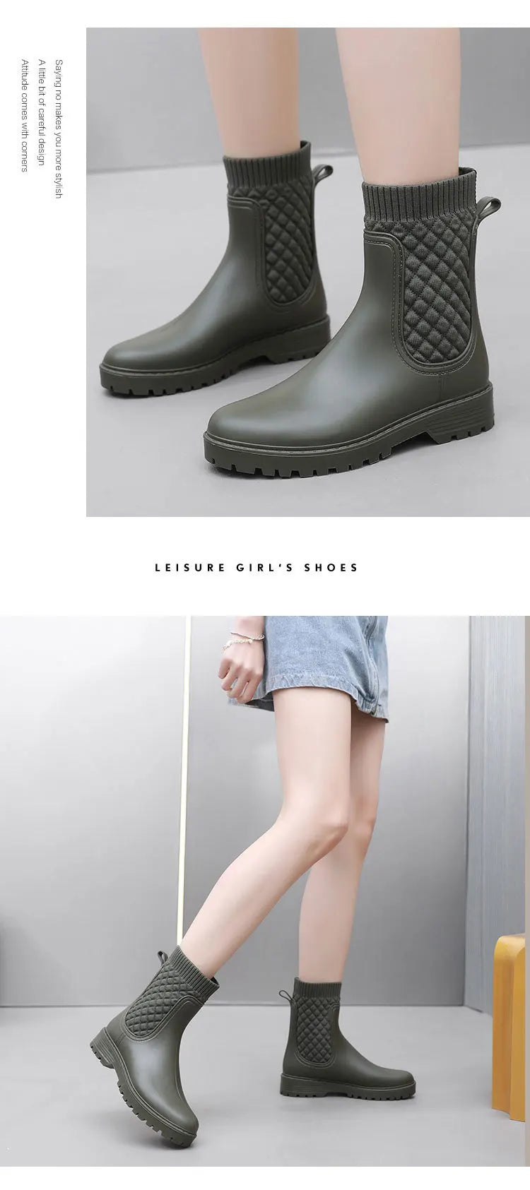 Rainboots Women New Plaid Casual Women's Boots Fashion Mid-Calf Rain Boots Water Shoes Women's Slip-On Mid-tube Adult Rainboots