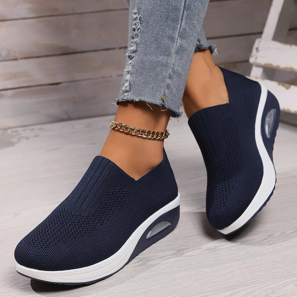 Women Walking Shoes Air Cushion Non Slip Orthopedic Shoes Ladies Platform Mules Breathable Wedge Female Sneakers