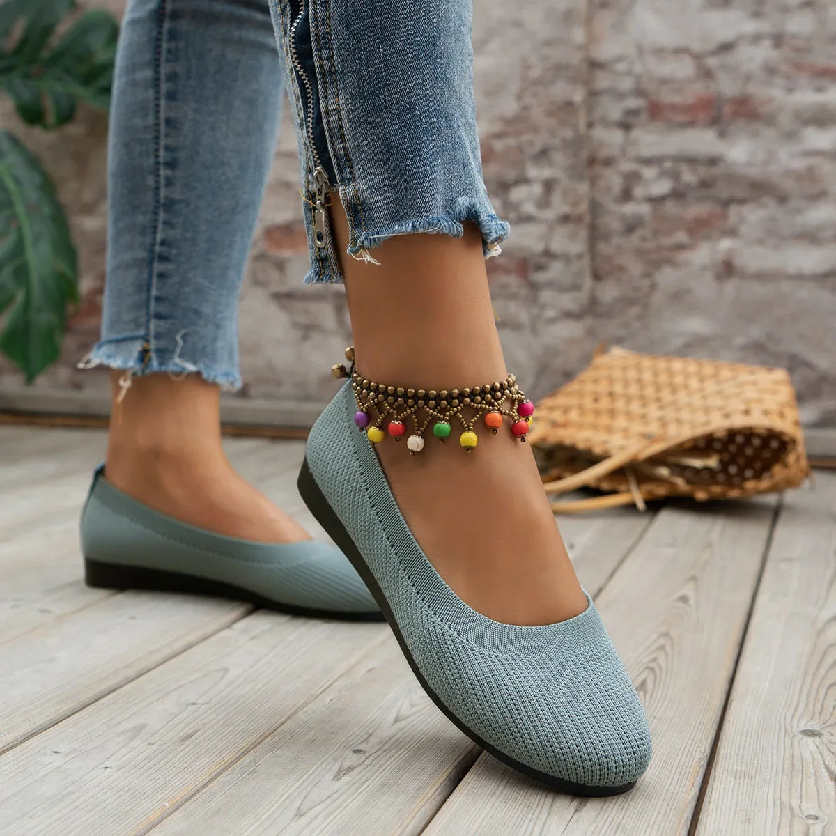 Elastic Knitting Flats Slip on Shoes for Women  Summer Breathable Soft Loafers Woman Lightweight Casual Shoes Mom Moccasins