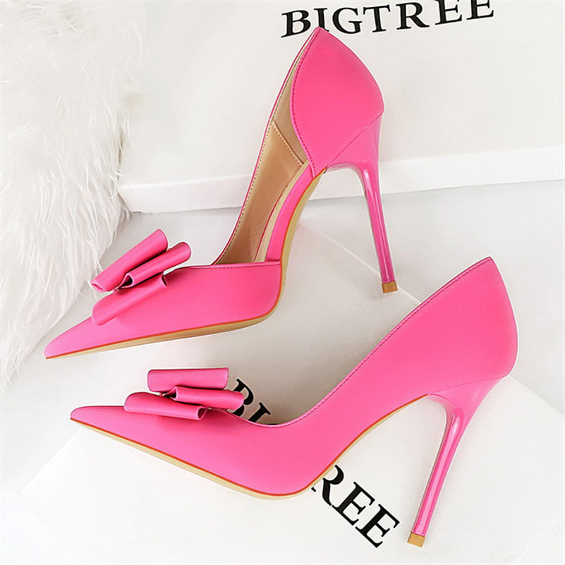 Women 10.5cm High Heels Silk Butterfly Knot Purple Green Pumps Lady Wedding Bridal Escarpin Blue Peach Evening Party Sweet Shoes