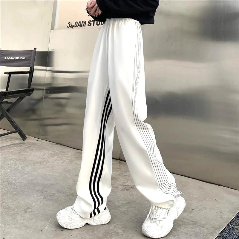 MEXZT Striped Shorts Women Summer Streetwear Loose Wide Leg Shorts Korean Casual Elastic Waist Sports Shorts Bf Couple Oversized