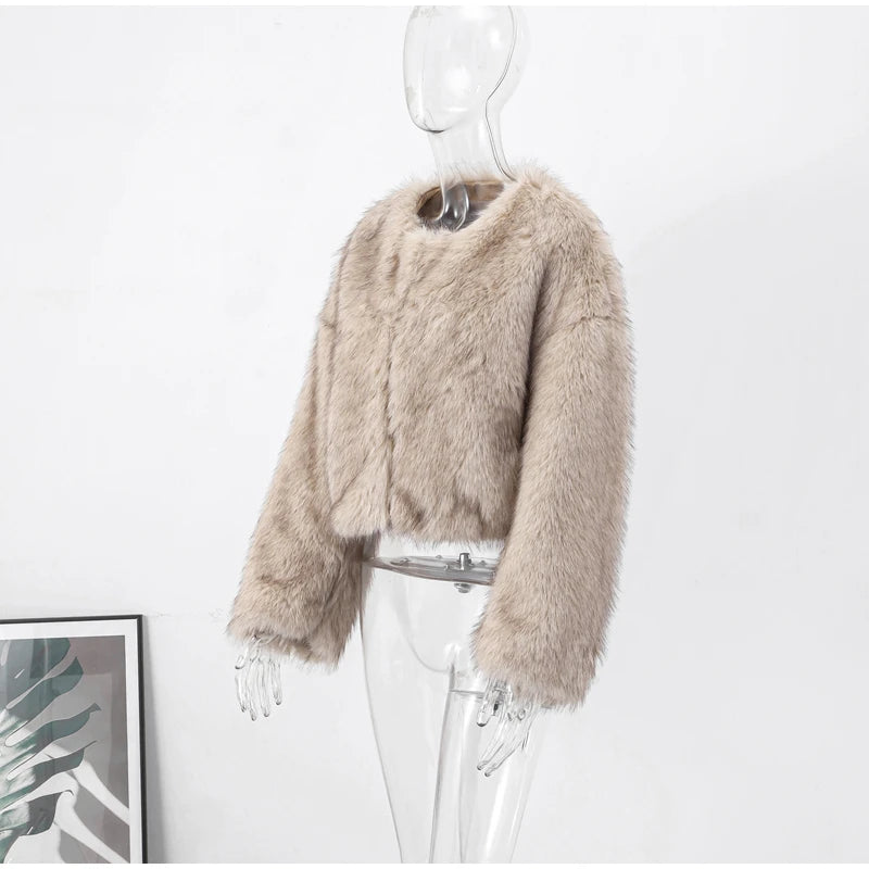 Luxury Thicken Fluffy Faux Fur Coat Women Autumn Winter Loose Long Sleeve Warm Jacket Female Elegant Lady Chic Street Outerwear