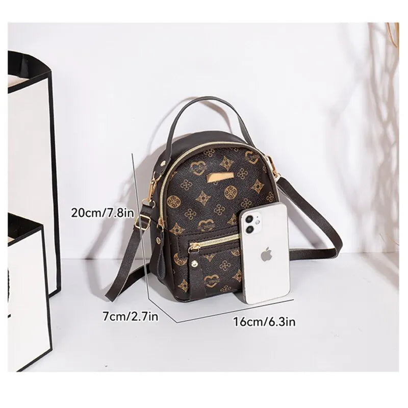 Fashion Printed Women Small Backpack Waterproof Double Layer Large Capacity Shoulder Bag Casual Daily Cell Phone Coin Purse