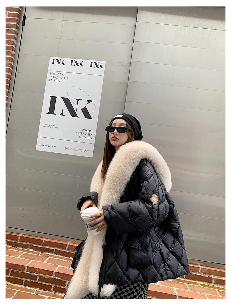 2024 Luxury Fur Collar Long Coats 2024 Women Winter Soft Warm Loose Jacket Puffer Parka Female Windproof Snow Outwear Coats