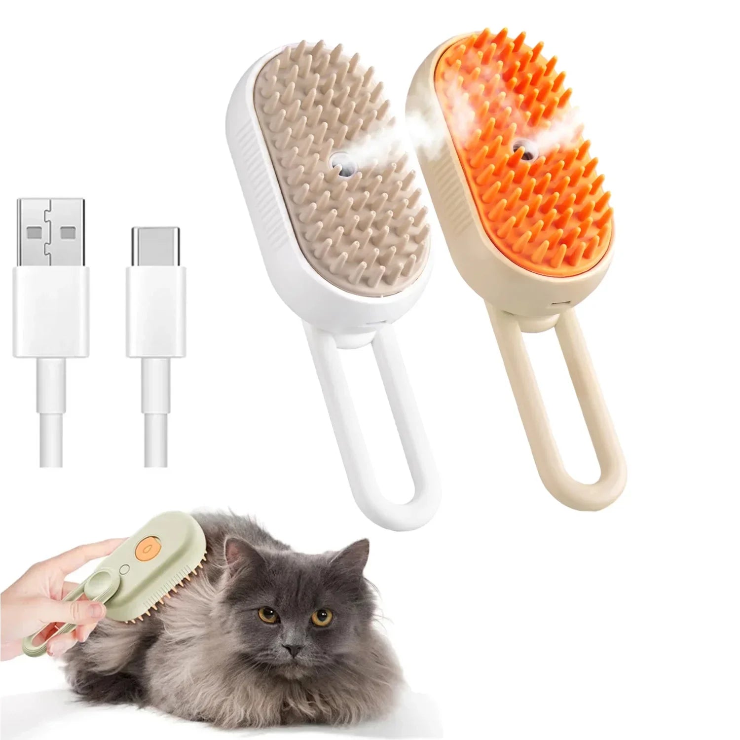 2PC mixed Steam Pet Brush 3-in-1 Grooming Comb for Dogs & Cats – Spray Massage Brush for Tangled & Loose Hair Removal (1–2pcs)