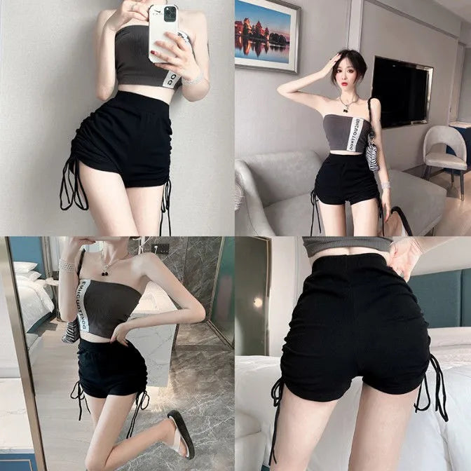 Shorts Women Soft Skinny Folds High Elastic Waist Jogger Young Teens Summer Ulzzang Casual Femme Trousers All-match Solid Simple