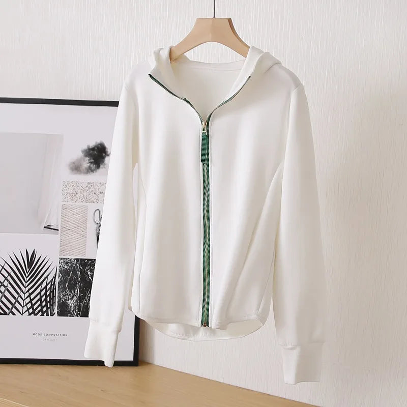 Beiyingni Women Hoodies 2023 Spring Autumn Korean Loose Sweatshirts Female Casual Hooded Hoody Preppy Lazy Zipper White Coats