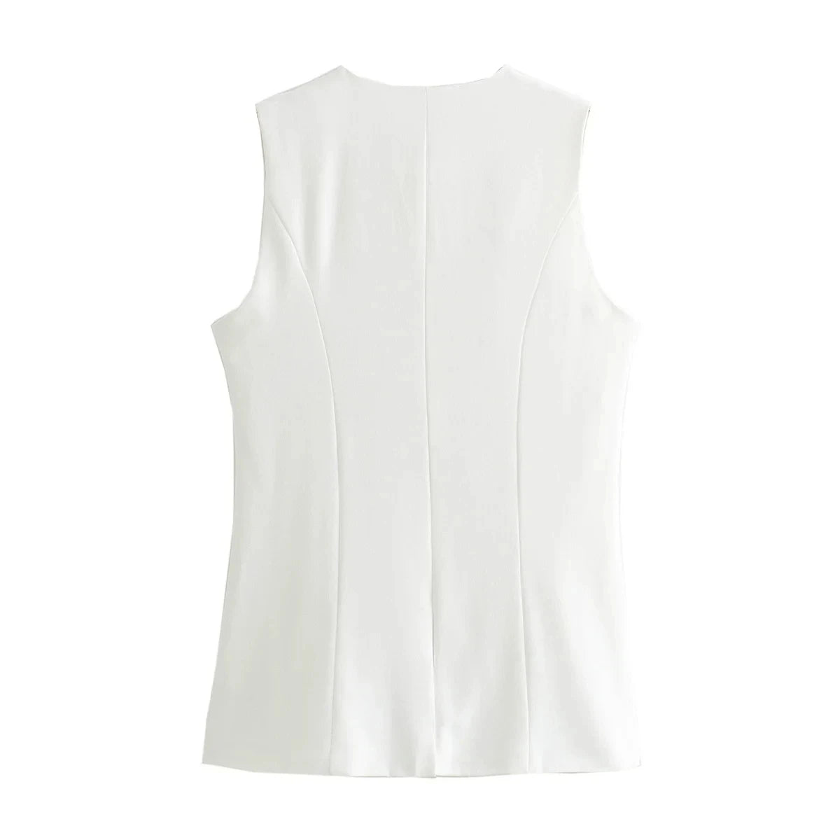 TRAFZA Women Elegant White Blazer Vest O Neck Single Breasted Sleeveless Waistcoat Tops Slim Commuting Female Casual Vests