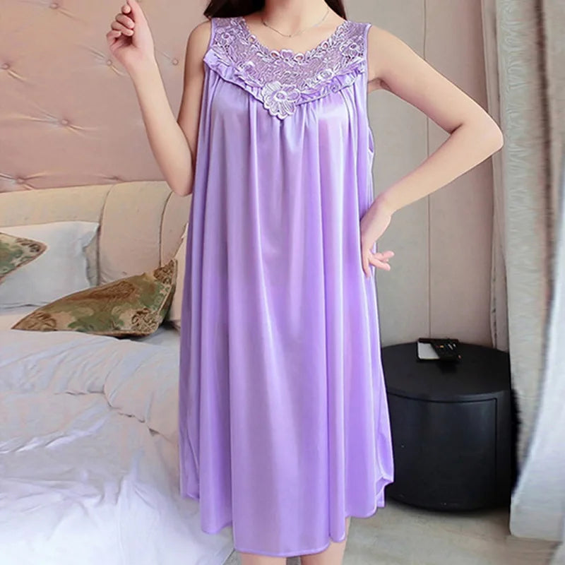 Women Nightgowns Satin Lace Sleepwear Nightwear Sexy Pyjama Women Home Clothing Sleepwear Female Free Size Lingerie Gown Robe