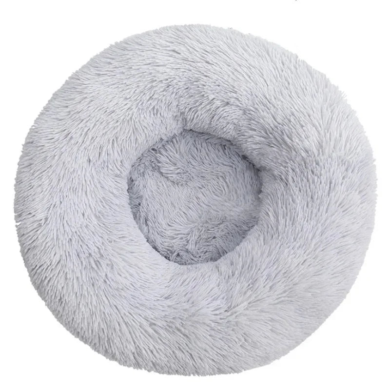 Light Gray Blue Round Plush Pet Bed – 6 Sizes (40–90 cm) for Large & Medium Dogs, Super Soft Cat Bed, Winter Warm Dog House