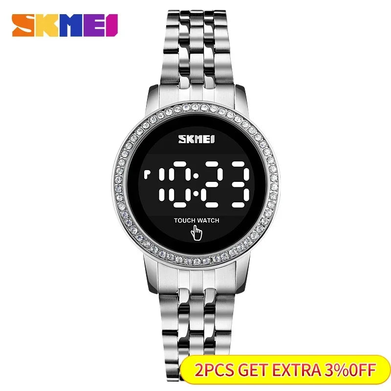 SKMEI 1669 Simple Date Time Watches For Female reloj mujer Digital LED Touch Women Watch Diamond Waterproof Ladies Wristwatches