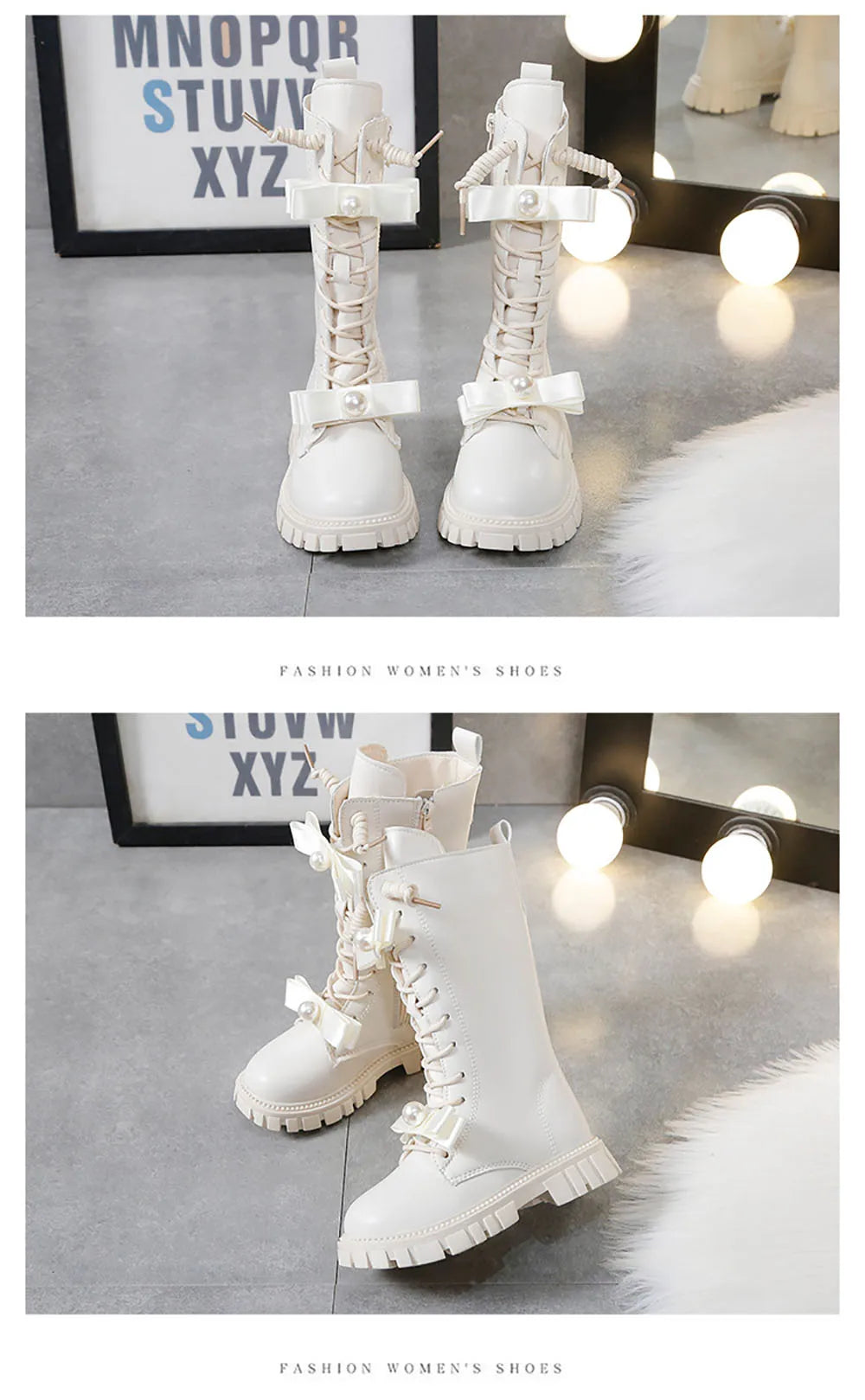 Winter Long Boots For Girls Luxury Pearl Bow Teenager Girl's Fashion Boots Faux Fur Thick Warm Cotton Snow Boots For Girls