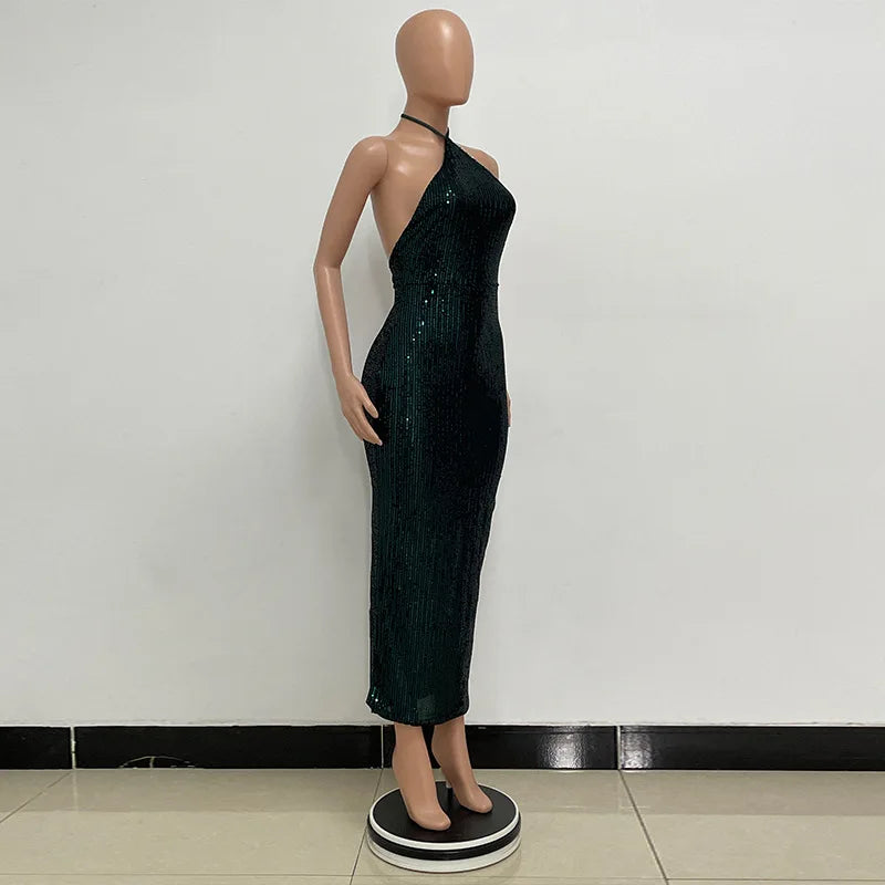 Lower Split Elegant Dress Women For Wedding Party Cocktail Prom Dress Sequin Neck Hanging Sexy Long Formal Evening Dresses Hxy9