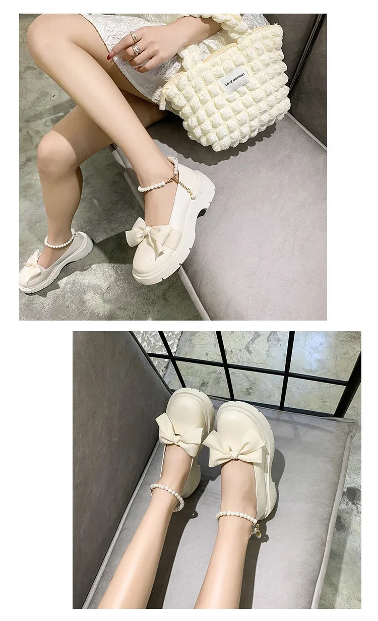 Women Thick Platform Mary Janes Lolita Shoes Party Pumps Summer 2022 New Sandals Bow Chain Mujer Shoes Fashion Oxford Zapatos