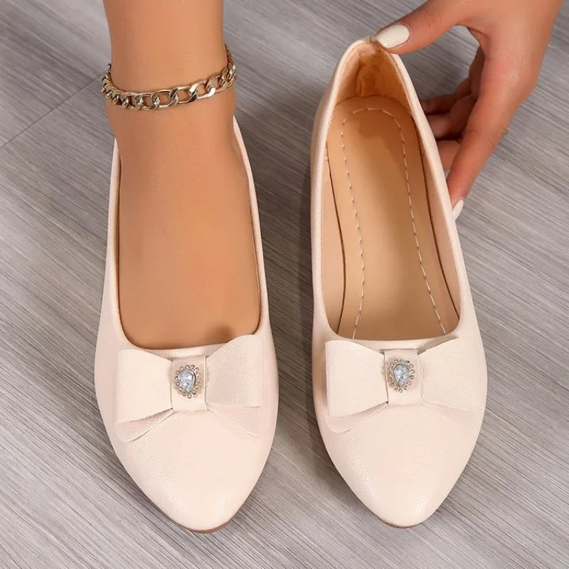 Women Casual Flats Shoes  New Bow Elegant Walking Shoes Spring Designer Brand Retro Dress Soft Sole Shoes Zapatillas Mujer