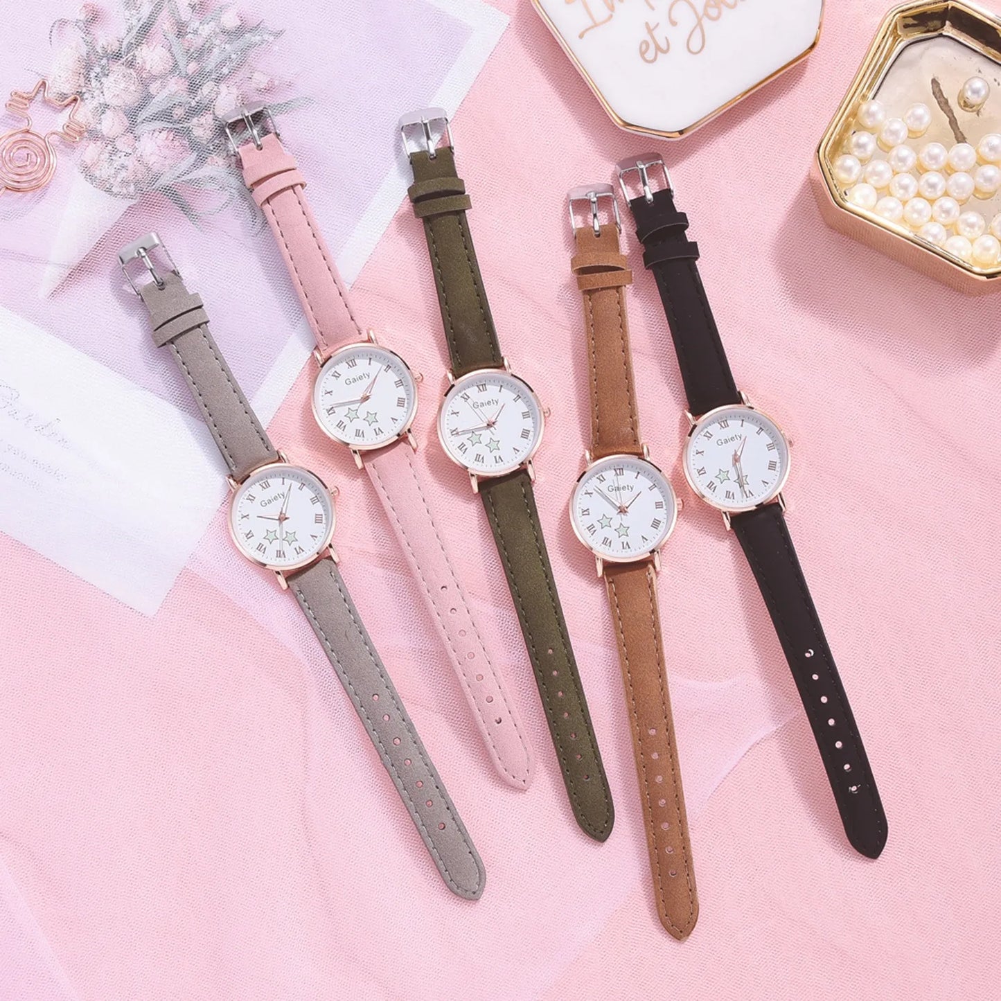 Star Printed Small Dial Quartz Watch Temperament Ladies Suede Belt Watch Waterproof Luminous Quartz Watch Reloj Para Mujer